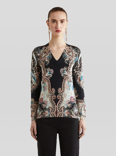 Shop Etro Silk Jumper With Paisley Patterns In Black