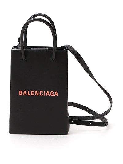 Shop Balenciaga Phone Holder Tote Bag In Black