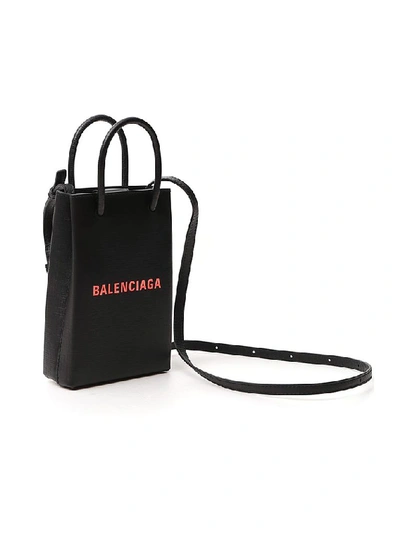 Shop Balenciaga Phone Holder Tote Bag In Black