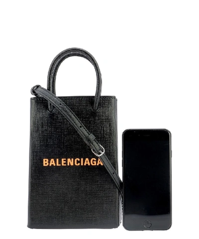 Shop Balenciaga Phone Holder Tote Bag In Black