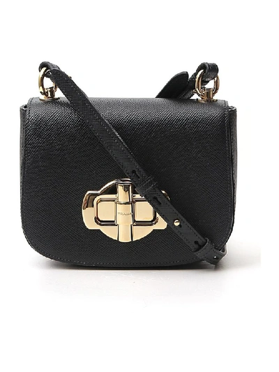 Shop Prada Lock Detail Shoulder Bag In Black