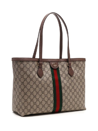 Shop Gucci Ophidia Gg Medium Tote Bag In Beige