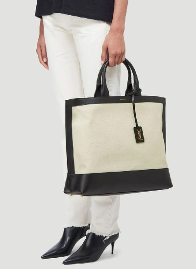 Shop Saint Laurent Shopping Tag Tote Bag In Beige