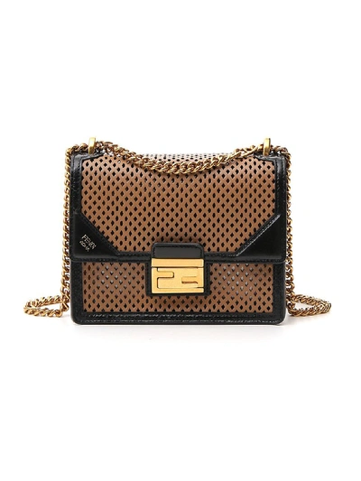 Shop Fendi Kan U Small Chain Shoulder Bag In Brown