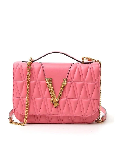 Shop Versace Virtus Quilted Shoulder Bag In Pink