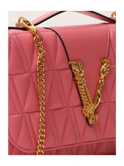 Shop Versace Virtus Quilted Shoulder Bag In Pink