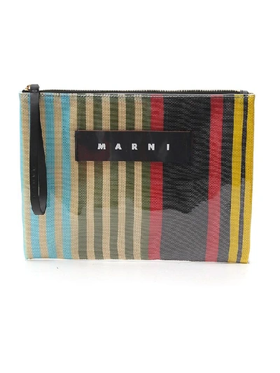 Shop Marni Striped Clutch Bag In Multi