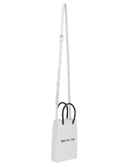 Shop Balenciaga Shopping Phone Holder Tote Bag In White