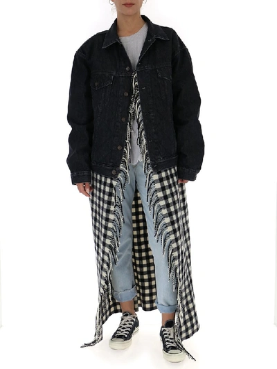 Shop Balenciaga Oversized Flannel Layer Denim Jacket In Black