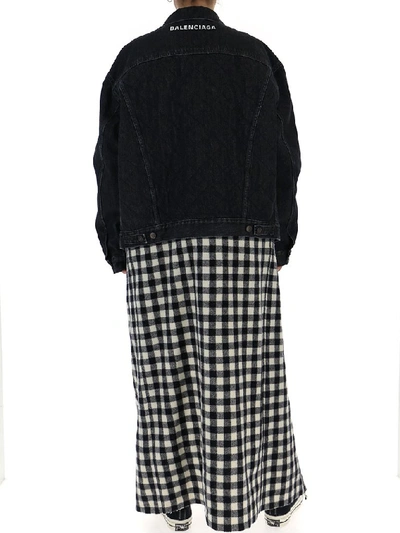 Shop Balenciaga Oversized Flannel Layer Denim Jacket In Black