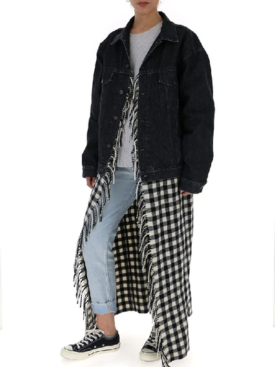Shop Balenciaga Oversized Flannel Layer Denim Jacket In Black