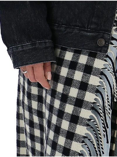 Shop Balenciaga Oversized Flannel Layer Denim Jacket In Black