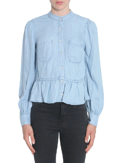 Shop Frame Double Pocket Peplum Shirt In Blue
