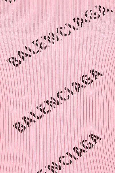 Shop Balenciaga All Over Logo Ribbed Top In Pink