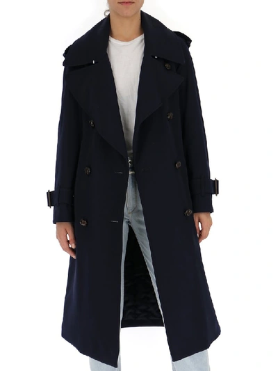Shop Burberry Double Breasted Trench Coat In Blue
