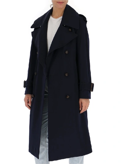 Shop Burberry Double Breasted Trench Coat In Blue