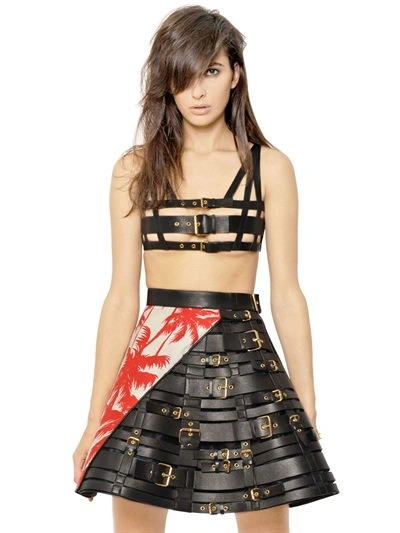 Fausto Puglisi Buckled Smooth Leather Bra Top In Black
