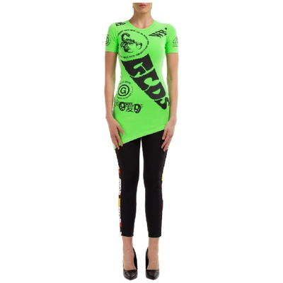 Shop Gcds Logo Print Asymmetric Fitted Dress In Green