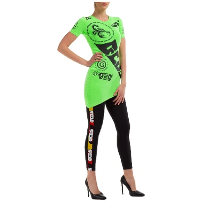 Shop Gcds Logo Print Asymmetric Fitted Dress In Green