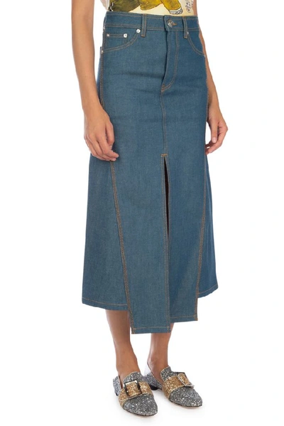 Shop Lanvin Denim Midi Skirt In Blue