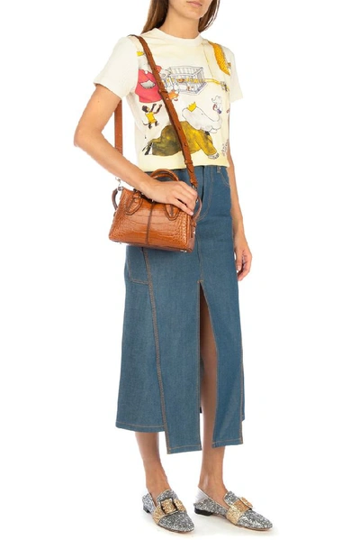 Shop Lanvin Denim Midi Skirt In Blue