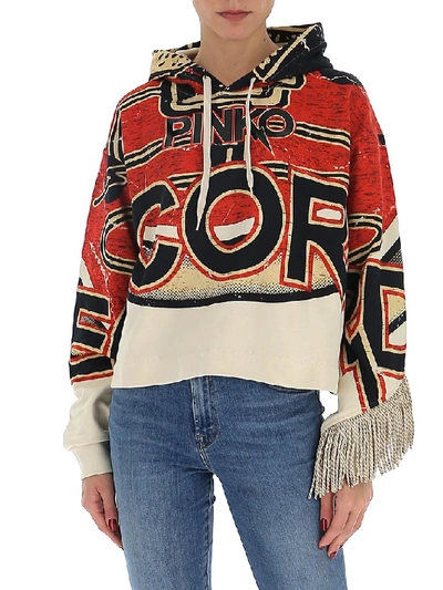 Shop Pinko Cropped Fringed Sweatshirt In Multi