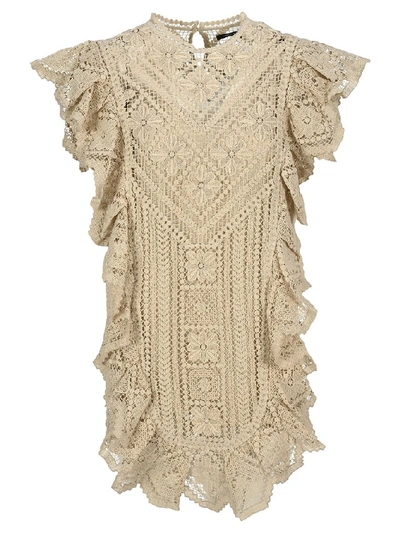 Shop Isabel Marant Zanetti Lace Ruffled Dress In Beige