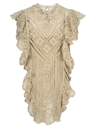 Shop Isabel Marant Zanetti Lace Ruffled Dress In Beige