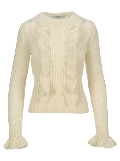 Shop Philosophy Di Lorenzo Serafini Ruffled Cable Knit Sweater In White