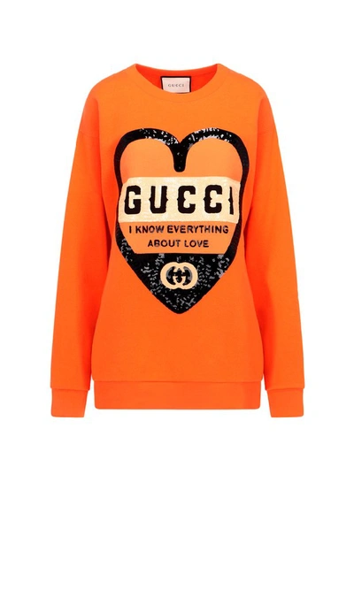 Shop Gucci Heart Print Sweatshirt In Orange