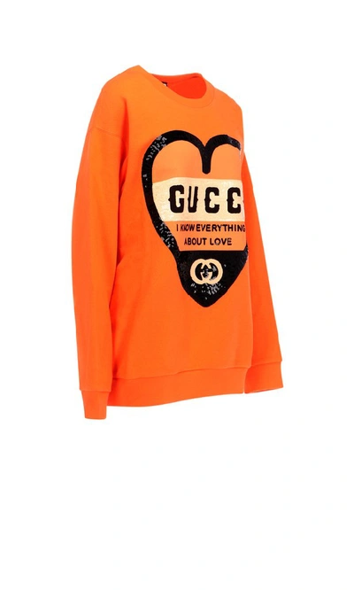 Shop Gucci Heart Print Sweatshirt In Orange