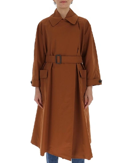 Shop Max Mara The Cube Flared Trench Coat In Brown