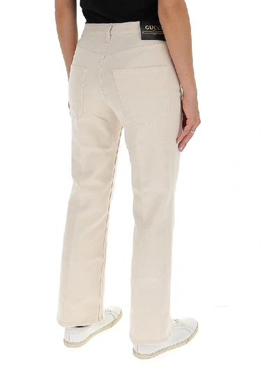 Shop Gucci Jacquard Label Detail Pants In Beige