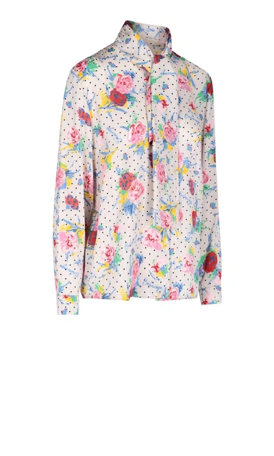 Shop Balenciaga Floral Printed Pussy Bow Blouse In Multi