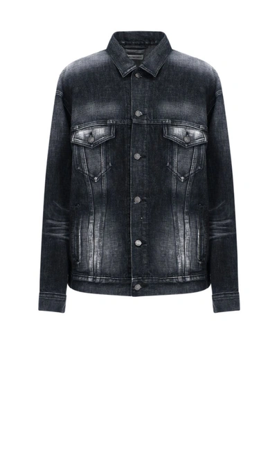 Shop Balenciaga Oversized Denim Jacket In Grey