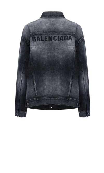 Shop Balenciaga Oversized Denim Jacket In Grey