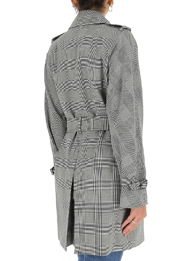Shop Max Mara Checked Belted Trench Coat In Grey