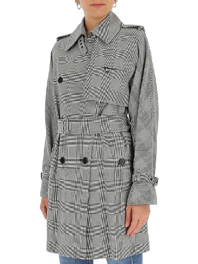 Shop Max Mara Checked Belted Trench Coat In Grey