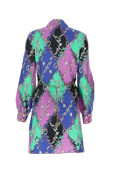 Shop Gucci All Over Logo Print Shirt Dress In Multi