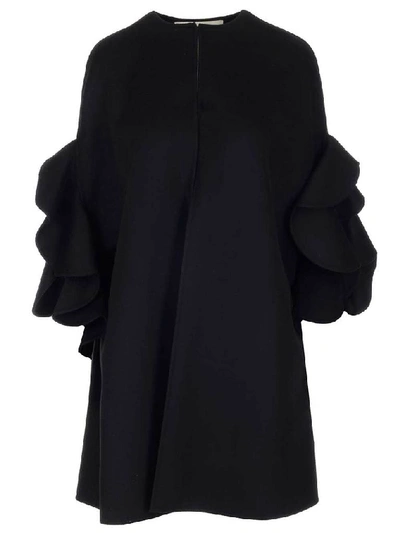 Shop Valentino Ruffled Shoulder Cape Coat In Black