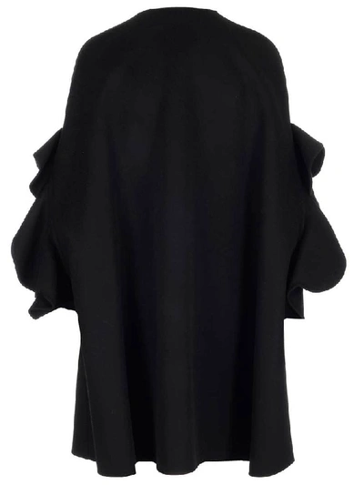 Shop Valentino Ruffled Shoulder Cape Coat In Black