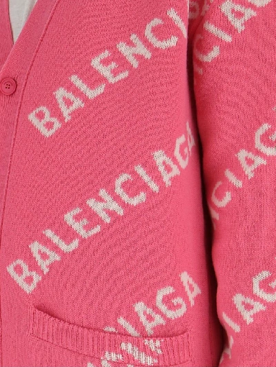 Shop Balenciaga All Over Logo Intarsia Cardigan In Pink