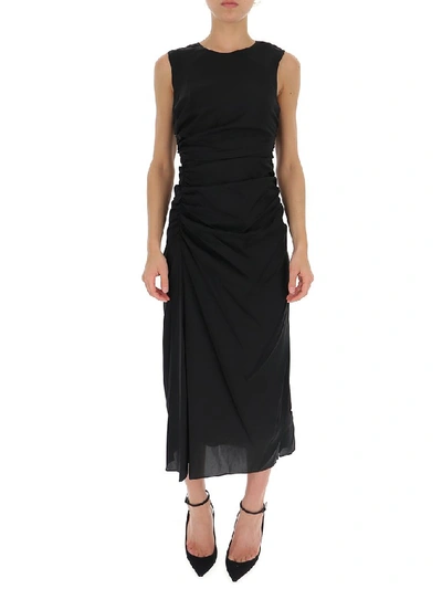 Shop Theory Sleeveless Draped Midi Dress In Black