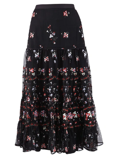 Shop Tory Burch Floral Embroidered Ruffle Skirt In Multi