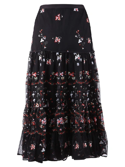 Shop Tory Burch Floral Embroidered Ruffle Skirt In Multi