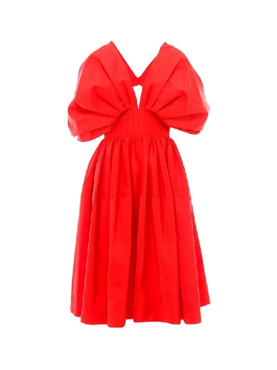 Shop Alexander Mcqueen Pleated Midi Dress In Red