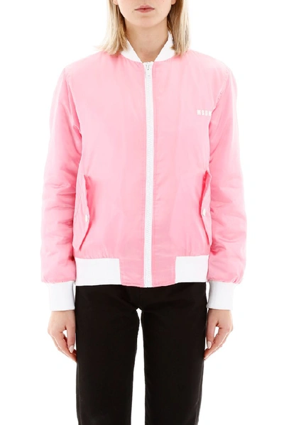 Shop Msgm Logo Print Bomber Jacket In Pink
