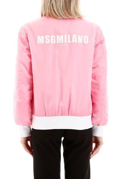 Shop Msgm Logo Print Bomber Jacket In Pink