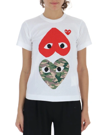 Shop Comme Des Garçons Play Logo Print T In White