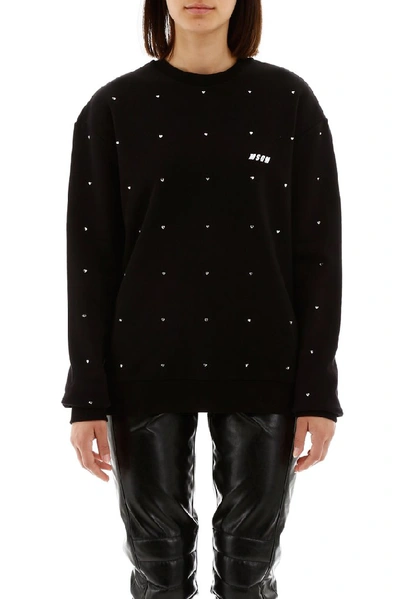 Shop Msgm Allover Heart Embellished Sweatshirt In Black